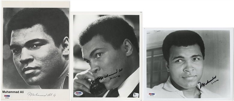 Collection of (3) Muhammad Ali Autographed Black & White 8x10 Photographs (PSA/DNA)